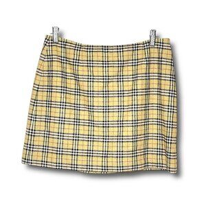 Vintage Roots Y2K Academia Plaid Mustard Preppy Wool Blend Mini Skirt Size 8